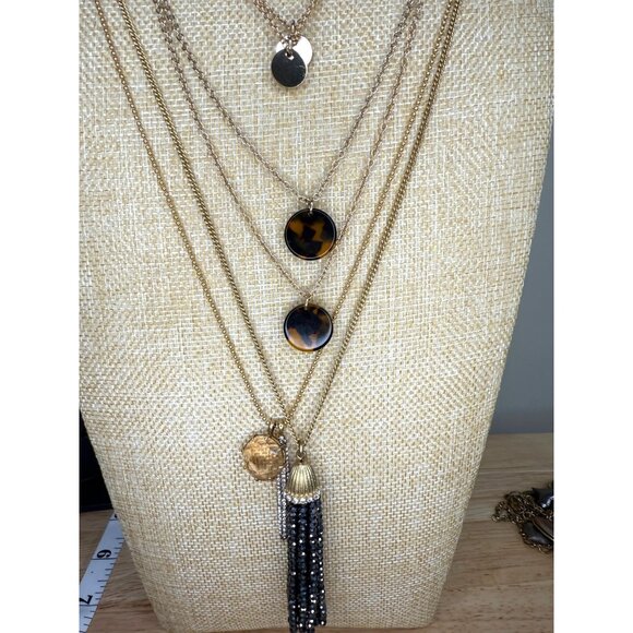 J. Crew Gold Tone Layering Necklace Set Of 4 With Tortoise Accents & Black - Picture 3 of 11